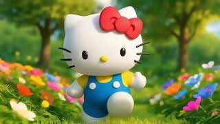 Hello Kitty Running Freely Through a Flower Garden 🌸✨