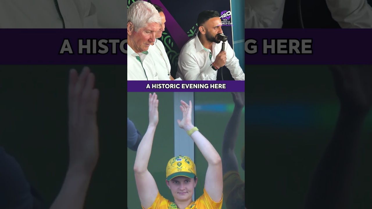 Jatin Sapru on the microphone for Tazmin Brits' special moment at the #T20WorldCup 😍