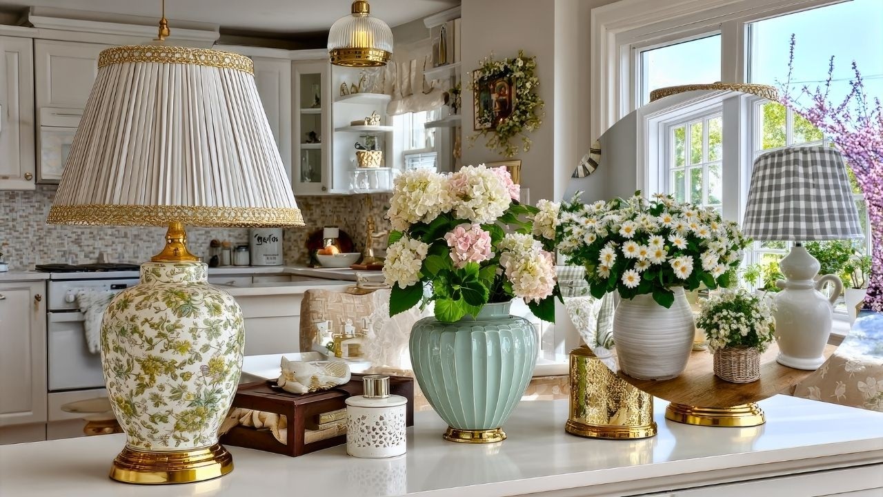 Easy DIY Spring Decor | Vintage Gingham Lamp Shades for Cozy Cottage Vibes