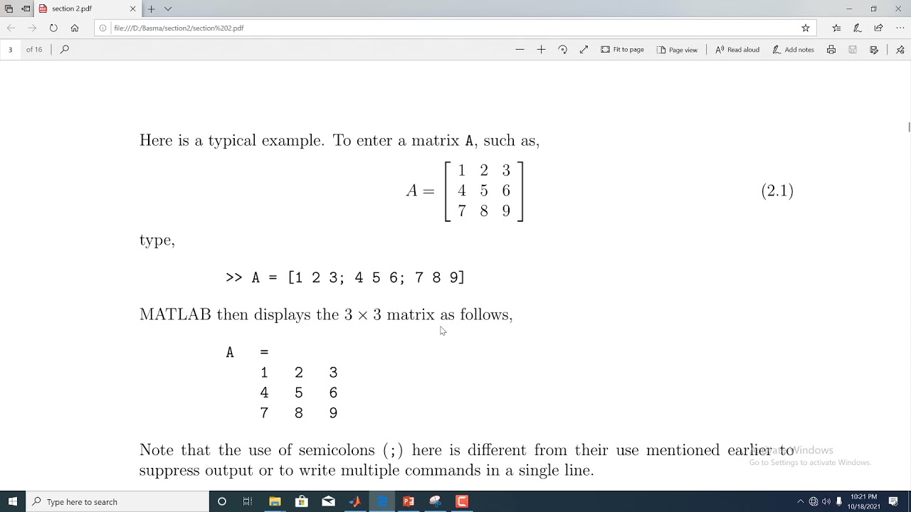 2-المصفوفات فى ماتلاب| Matrix in Matlab in Arabic
