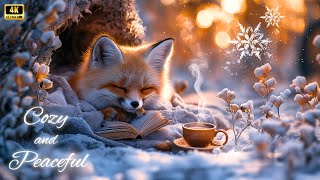 ❄︎ Sleepy Arctic Fox 4K Reading Nook | Snowfall & Lofi Soft Piano 🎧 screenshot 4