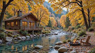 Cozy Autumn Riverside Cabin 🍂🔥 Soft Piano Music & Crackling Campfire for Inner Peace screenshot 4