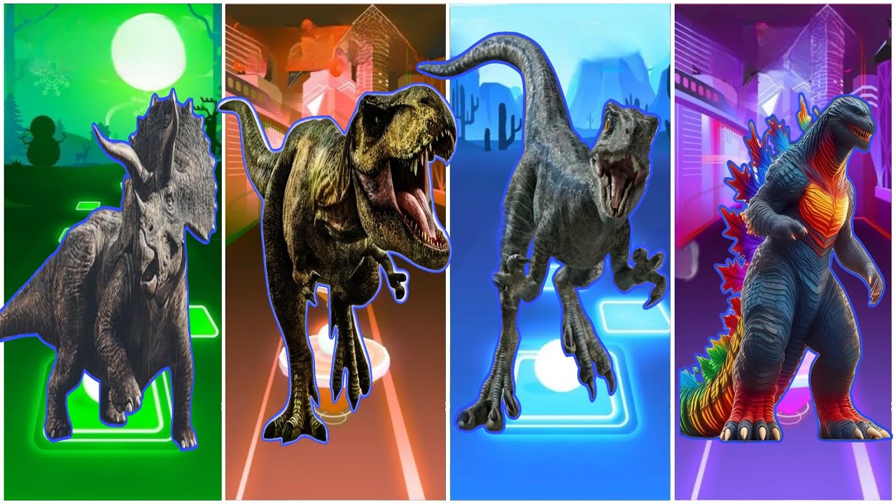 Спинозавр 🆚 Динозавры 🦖 🆚 Тираннозавр 🆚 Годзилла 🦖 🎶 Tiles Hop Edm Rush
