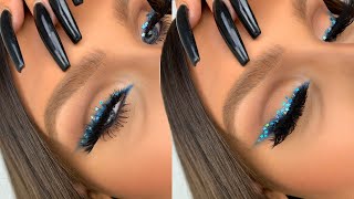 Smokey Blue Glitter Star Eyeliner | Christmas Party Holiday Makeup Look @emmacervin