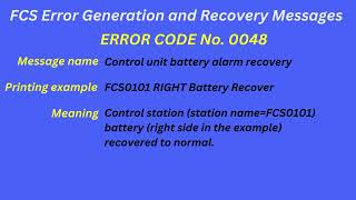 FCS Error Generation and Recovery Messages Error code 0048