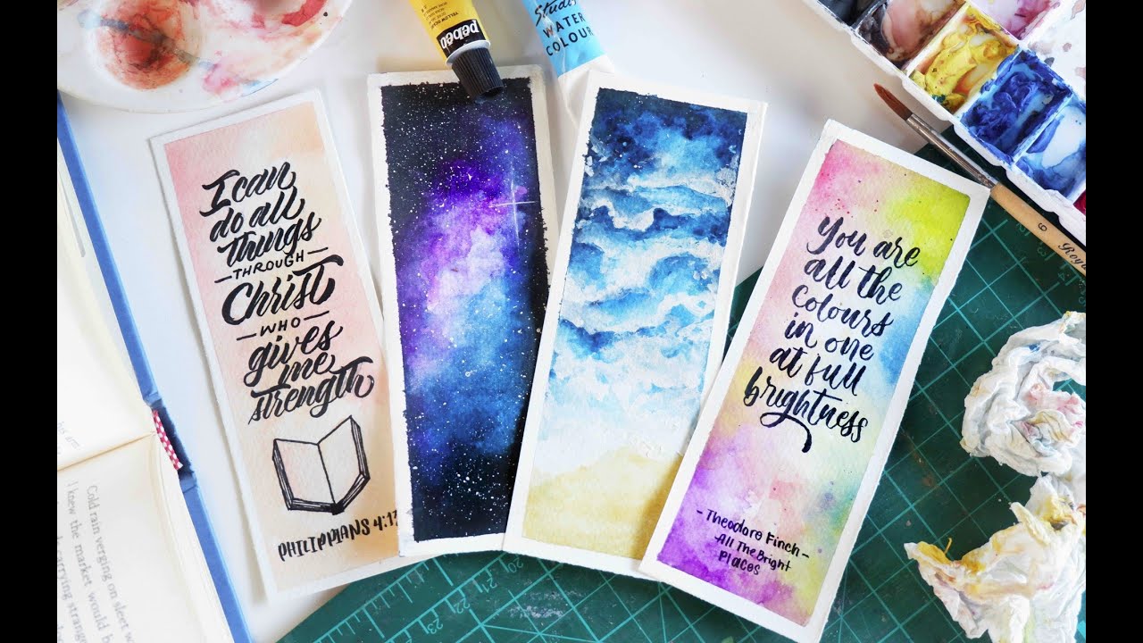 HOW TO DIY Bookmarks, Watercolor Painting and Calligraphy YouTube