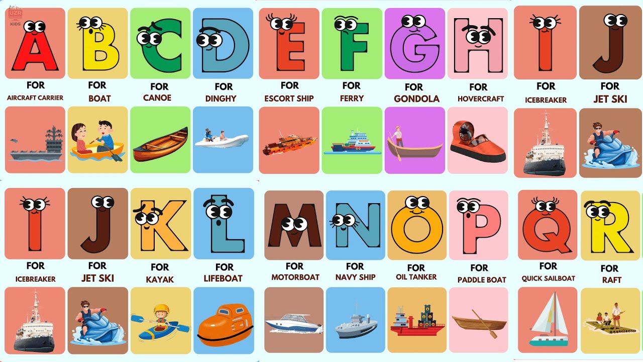 ABC Boat & Ship Song for Kids | A to Z Water Vehicles | Learn Sea Transport with UZR Kids 