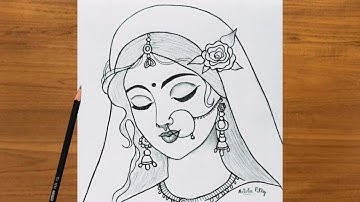 How To Draw Radha Rani Face-Outline Drawing