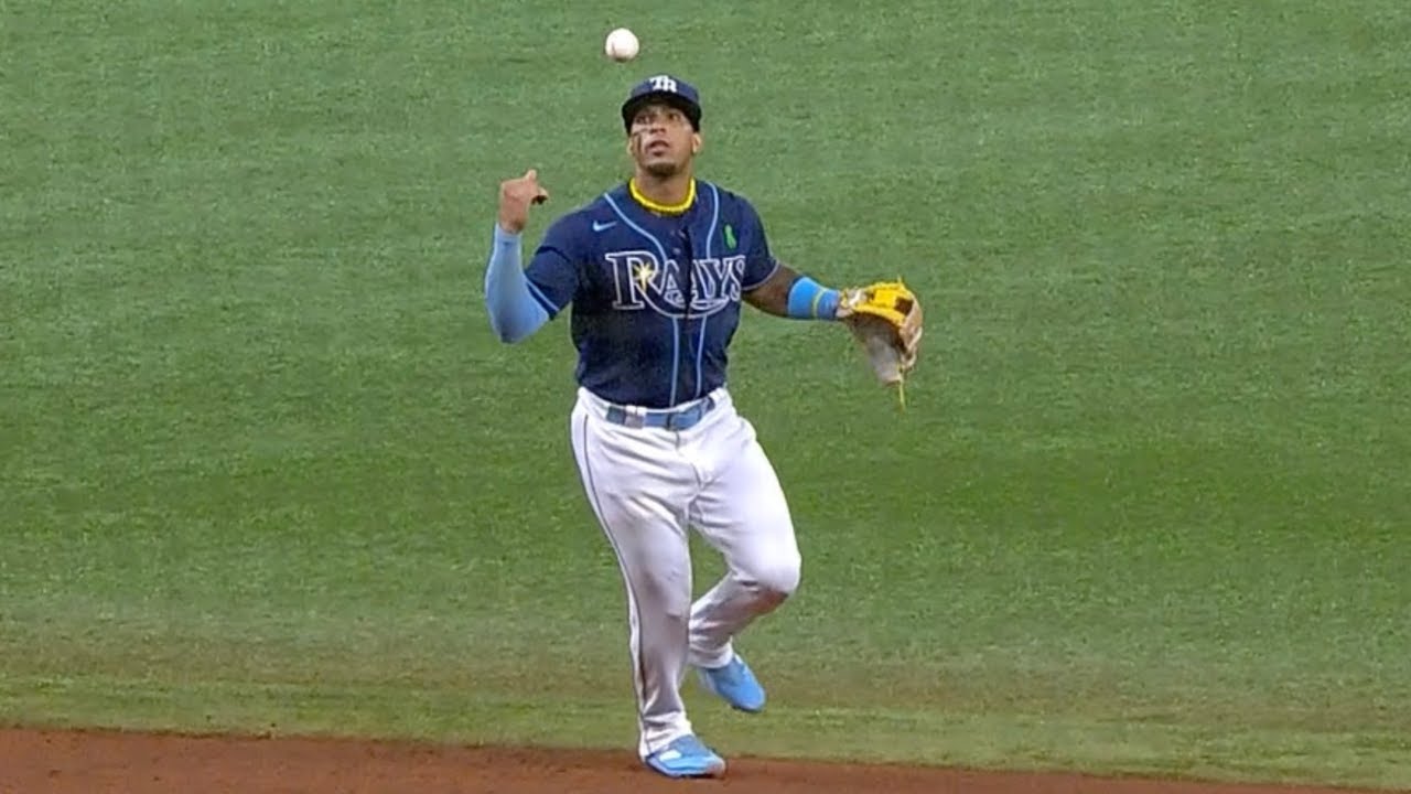 MLB  Wander Franco Flips Ball To Himself Before Throwing To First Base 