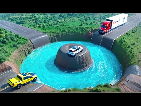 Cars vs Giant Pit Bulge x Log Bridge x Ledge ▶️ BeamNG Drive