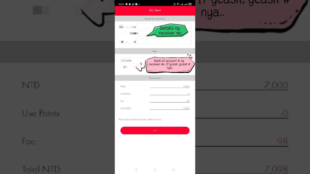 Sending money in gcash using EEC Apps 