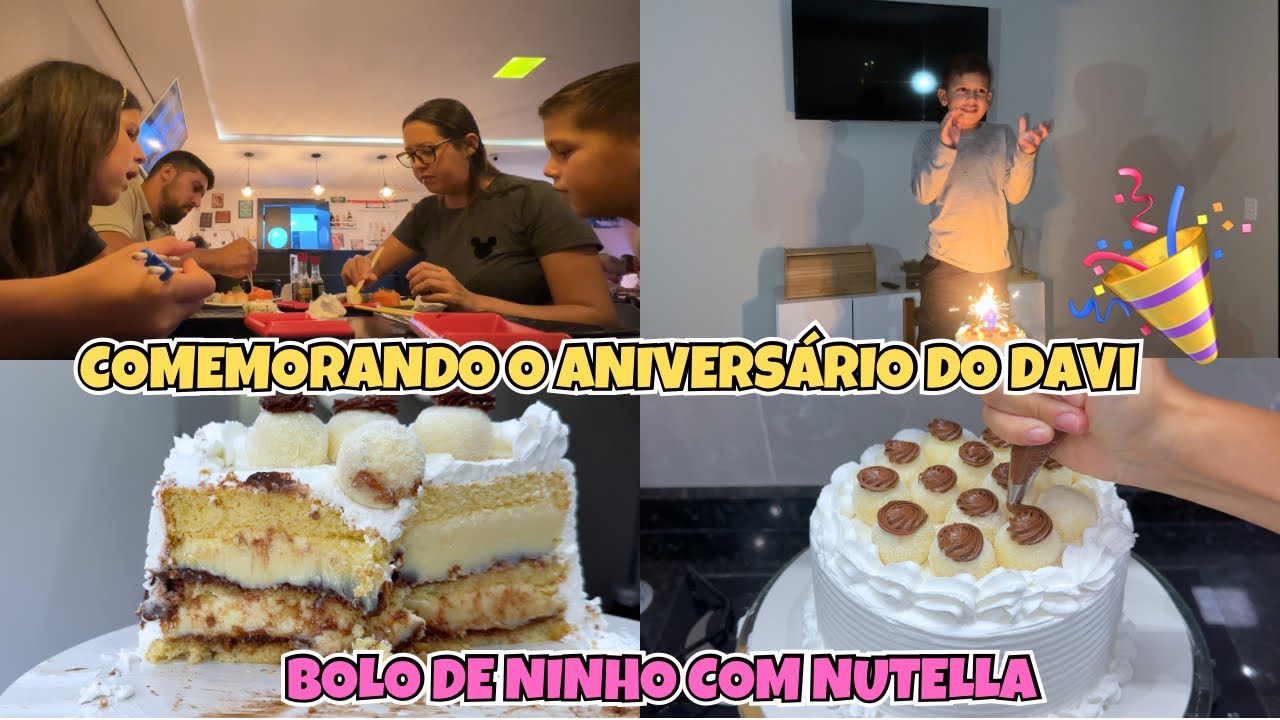 BOLO DE NINHO COM NUTELLA 😋FOMOS COMER SUSHI 🍣 PARABÉNS NO ESCURO + RENOVEI MINHAS ROUPAS  ✨