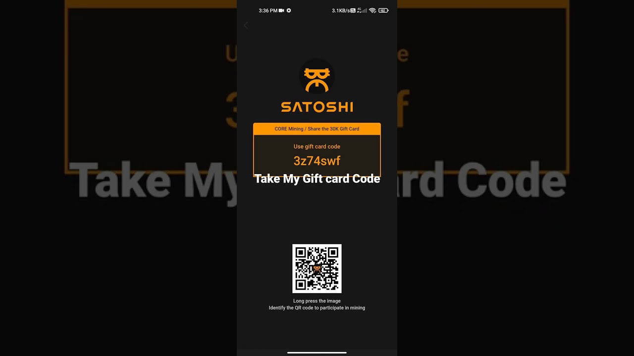 Satoshi core mining Gift card