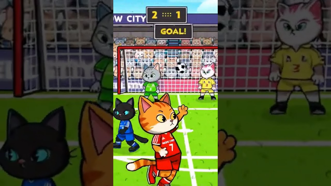 Cartoon video of cats playing a football match 