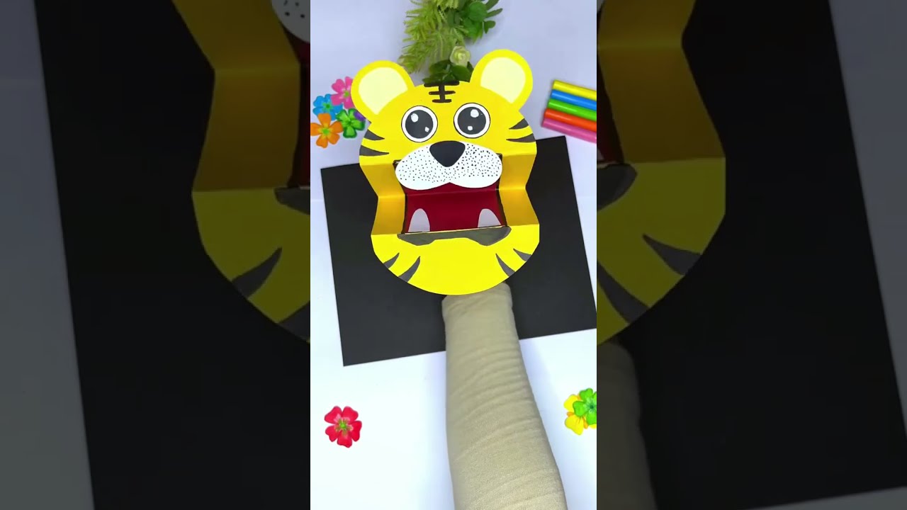 Простая поделка из бумаги в виде тигра 🐯 | Милая кукла-марионетка для детей | Поделка из бумаги в...