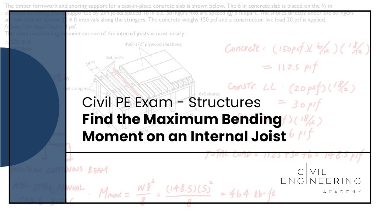 PE Exam - Structural - Find the Maximum Bending Moment on an Internal Joist  - YouTube