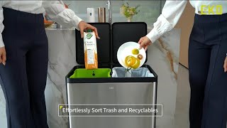 EKO Essential Recycle Step Stainless Steel Kitchen Trash can 30L+30L Dual Pedal Dual Lid