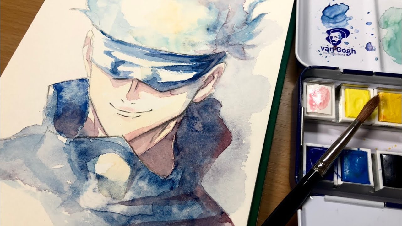 呪術廻戦 五条悟 水彩 模写 水彩画始めました】五条悟/五条先生 呪術廻戦 イラスト 描いてみた