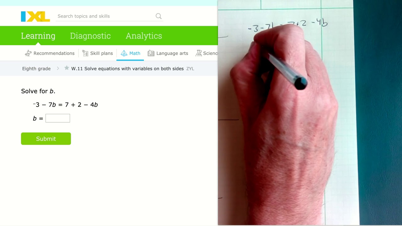 IXL | Solve equations with variables on both sides | 8th grade math ...
