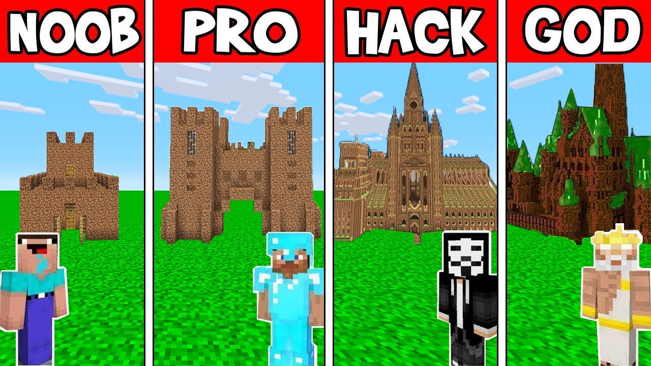 Minecraft: DIRT CASTLE HOUSE BUILD CHALLENGE - NOOB vs PRO vs HACKER vs GOD in Minecraft Animation