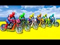 Spider-Man Motorcycle Challenge - Fire Pool in The Sea - Stunt Ramp Parkour