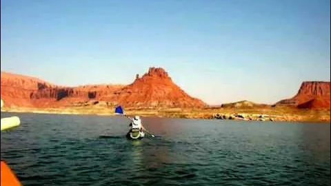 Sandra paddling toward Castle Butte