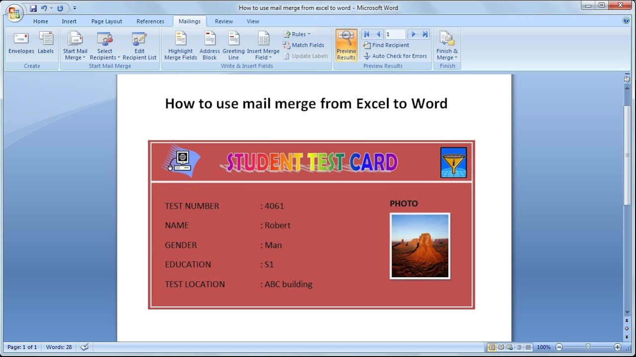 how to do a mail merge in word and excel 2007