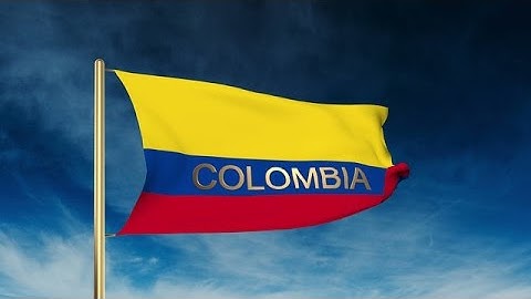 Colombia Flag Slider Style With Title. Waving In The Wind With Cloud Background Stock Animation