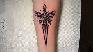 How to make blackwork Neo traditional dagger tattoo , real speed tattoo session in Greece Kos island