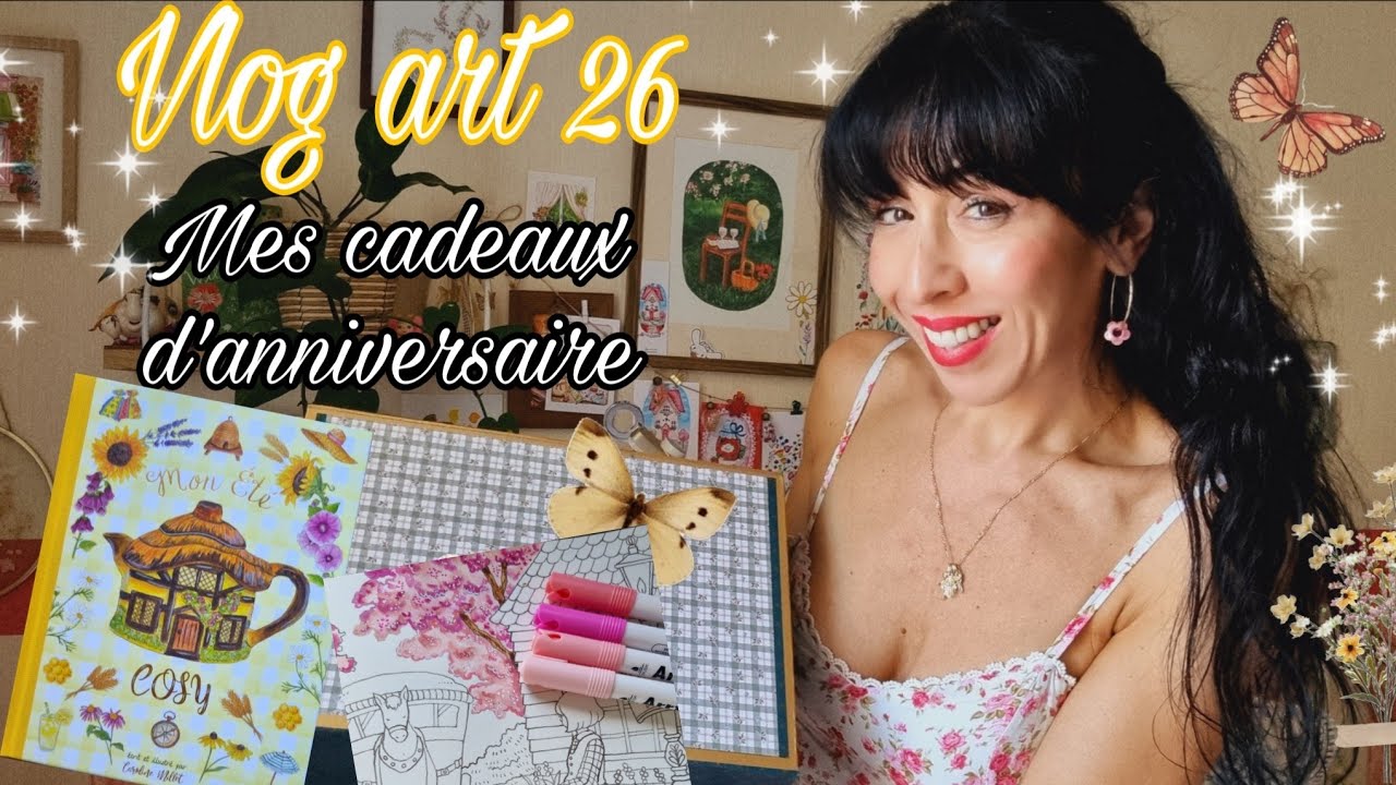 Vlog art 26: 🎂Mon anniversaire. Unboxing Carofromwoodland. Tuto arbres roses  🎨🖌