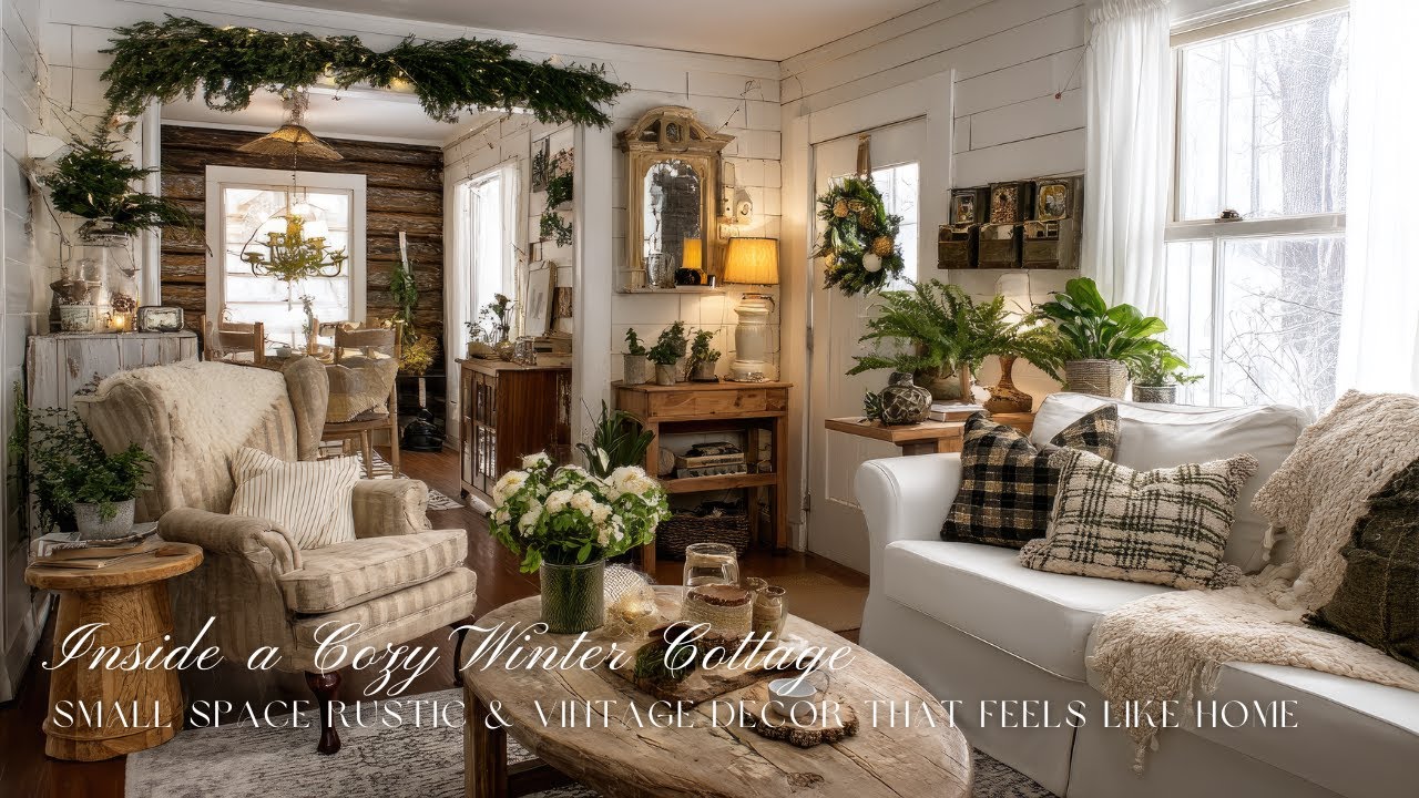 Inside a Cozy Winter Cottage | Small Space Rustic & Vintage Decor That ...