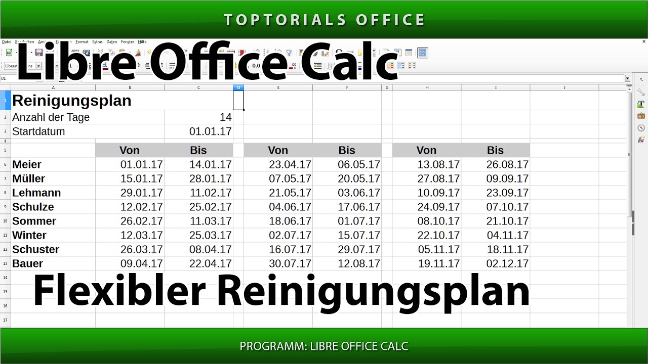 Flexiblen Reinigungplan Putzplan Erstellen Libreoffice Calc Toptorials