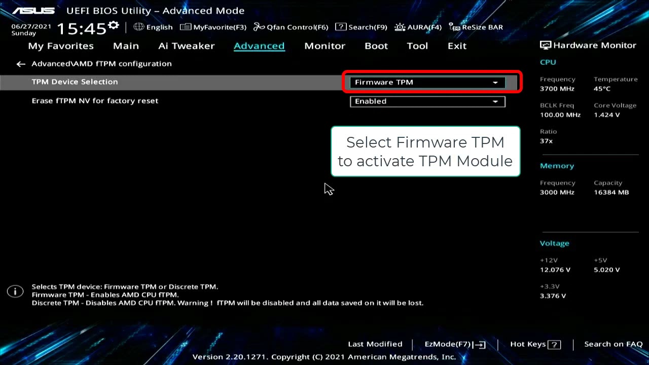 How to activate TMP module in ASUS Prime X570-P to use Windows 11