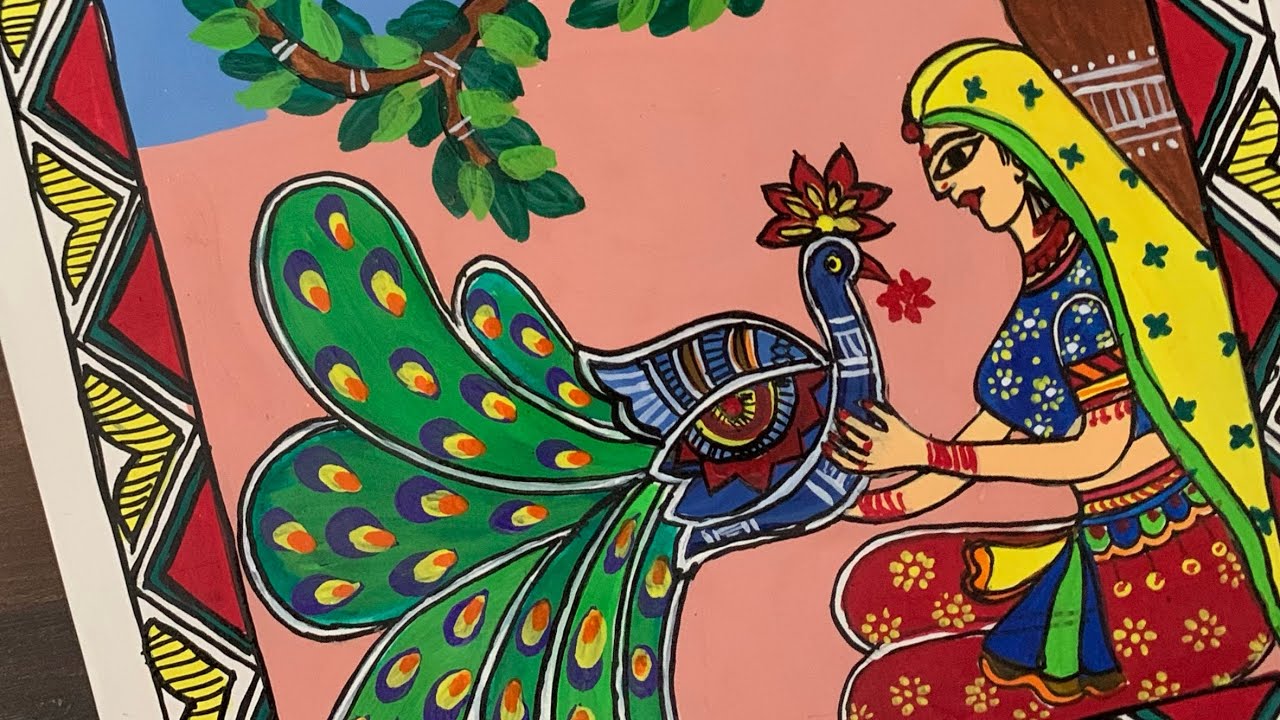 Madhubani Painting I Madhubani woman with Peacock - YouTube