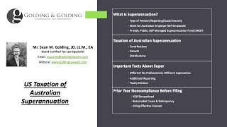 Taxation of Australia Superannuation Retirement: Golding &amp; Golding Board-Certified Tax Specialist