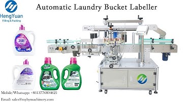 Automatic Liquid Laundry Detergent Bucket Labeling Machine, Double Sided Label Applicator
