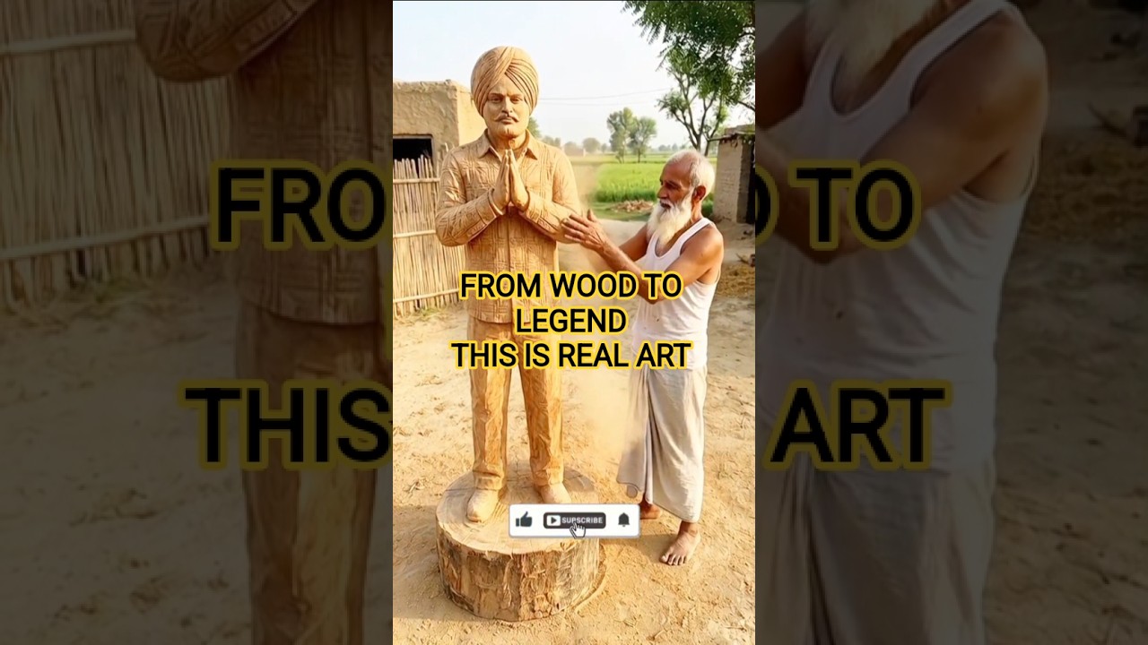 😱 From Wood to Legend &ndash; Sidu Mose wala Singh Sculpture #WoodArt #MiniWonder #shorts #HandmadeArt