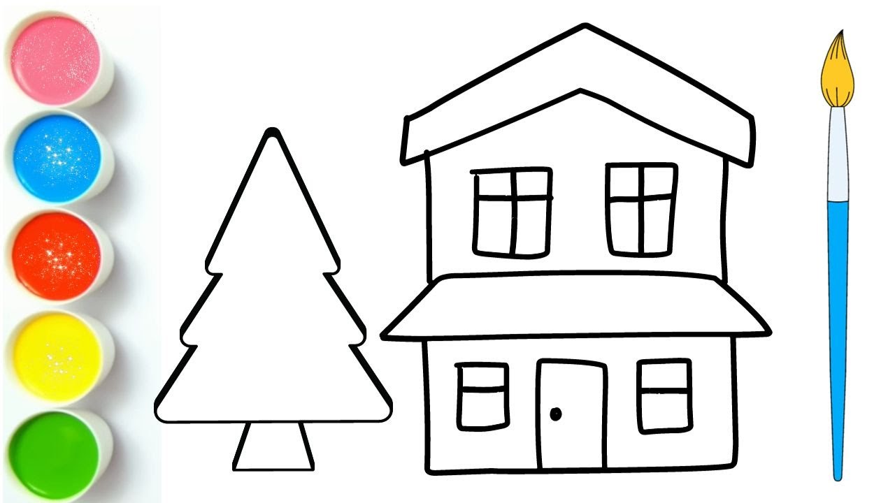 How to draw HOUSE TREE Painting & Coloring for Children and Toddlers