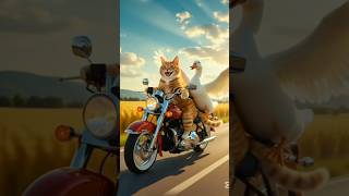 Whimsical Cat&Duck🏍️. Motorcycle Adventure at Sunset | Surreal Animation Magic!🐱🦆🏍️. #AnimationMagic