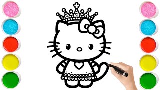 Hello Kitty as a Princess Drawing, Painting and Coloring for Kids and Toddlers | How to draw