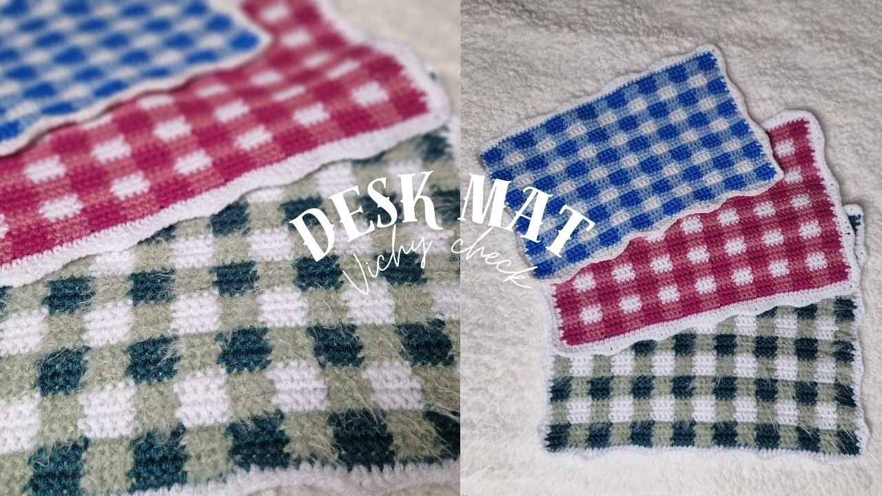 Crochet a desk mat gingham/Vichy check🧶 (Eng, Fr sub)