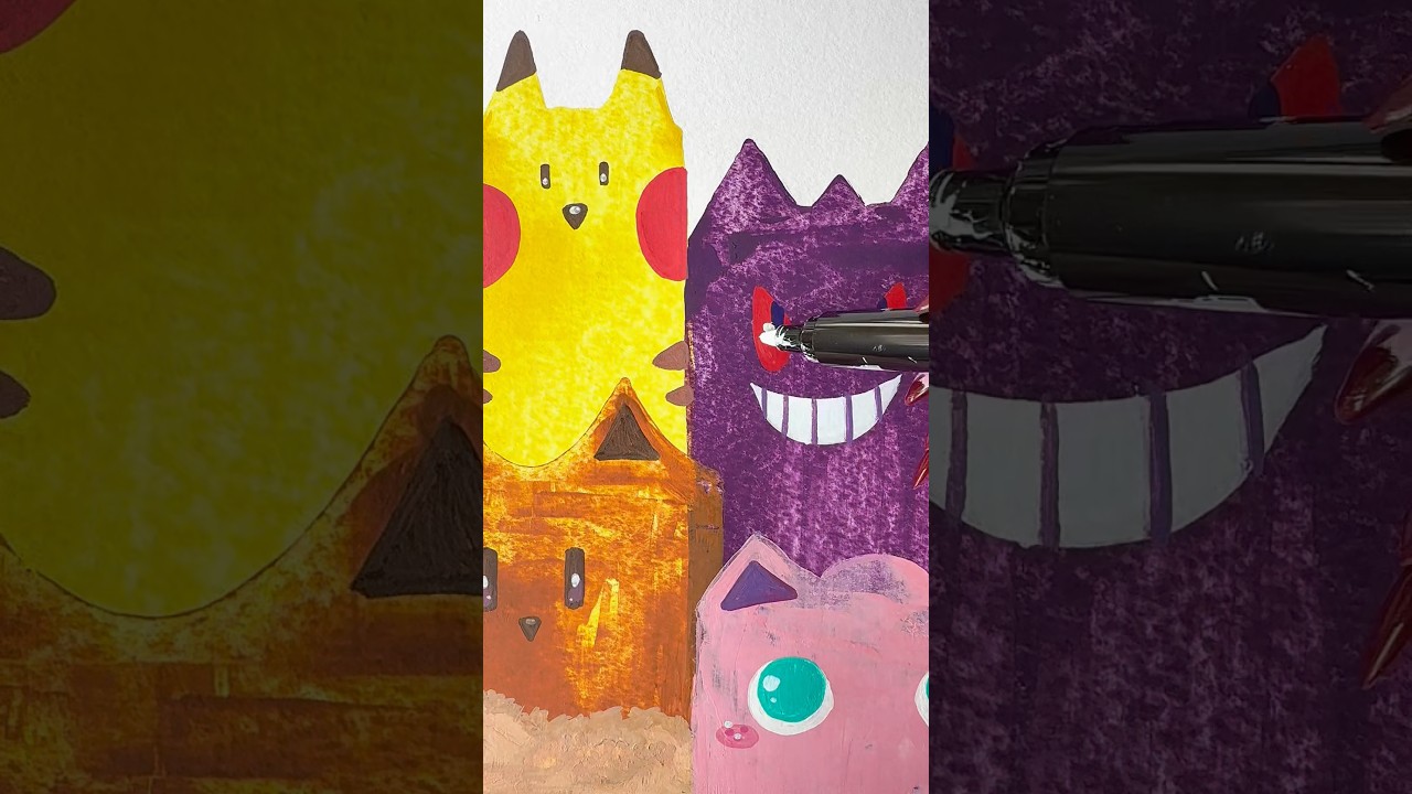 PINTANDO 4 🔥POKÉMON🔥con TÉCNICA VIRAL de PINTURA😱 