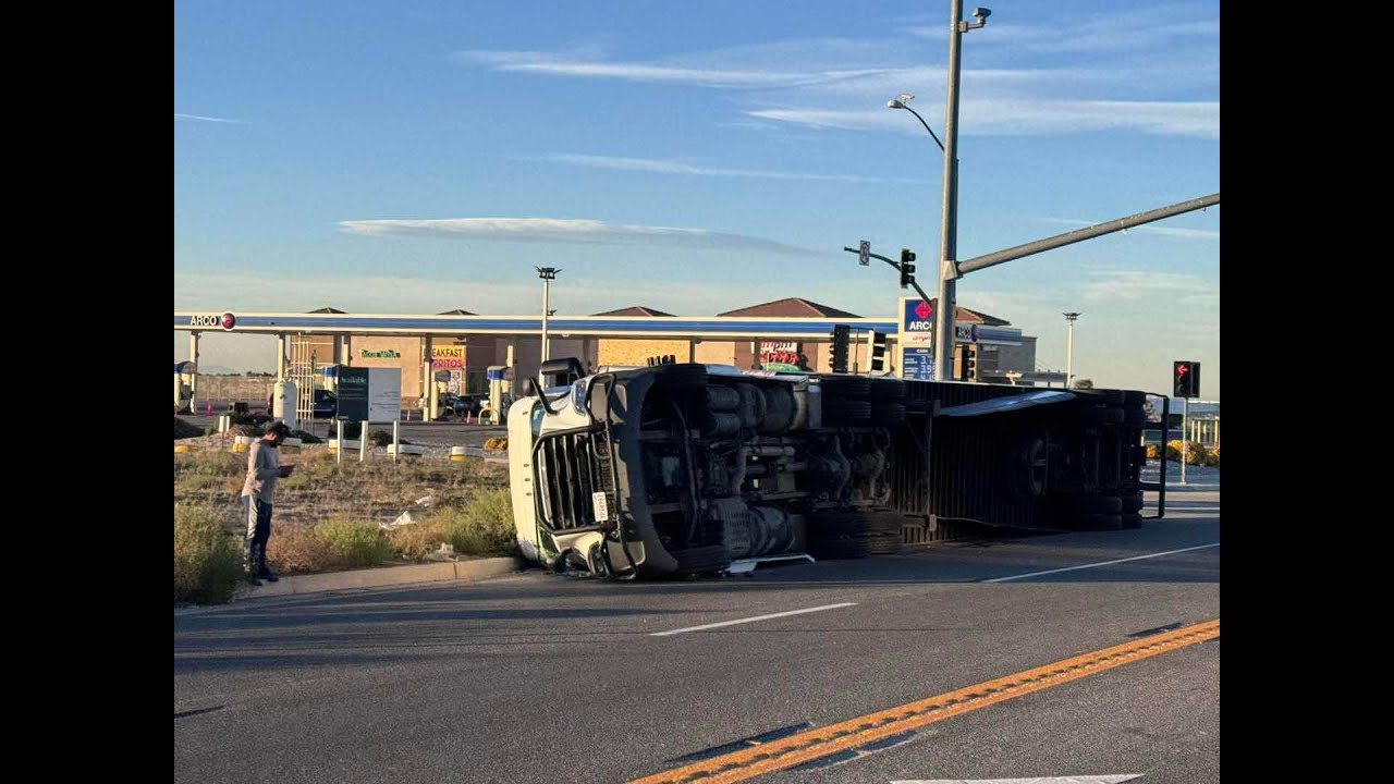 Overturned semi HWY 395 and Three Flags Ct