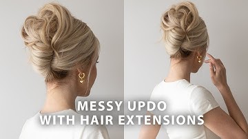 Messy Updo Hairstyle with Halo Hair Extensions ✨ Medium - Long Hair Tutorial