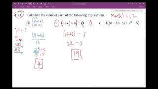 CPM Math 1 Section 1.1.2 #1-21 (Simply expressions with order of operations)