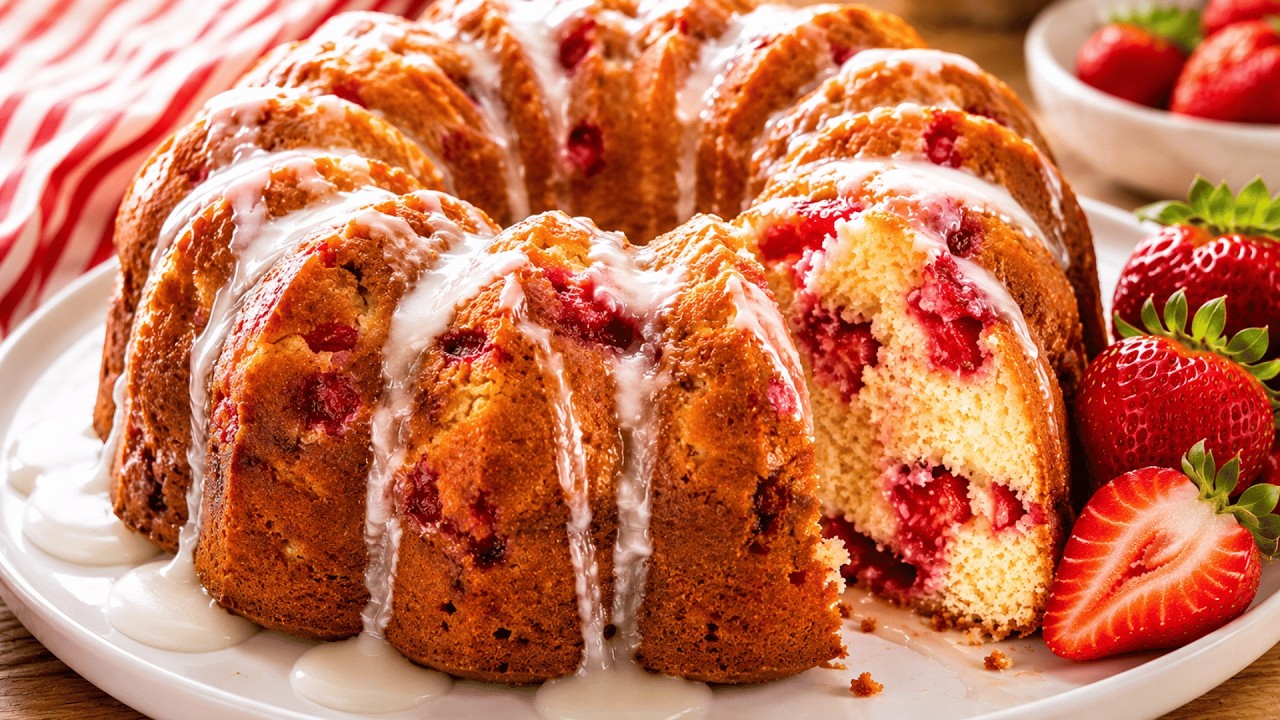Fluffy Strawberry Greek Yogurt Cake | Simple Homemade Recipe