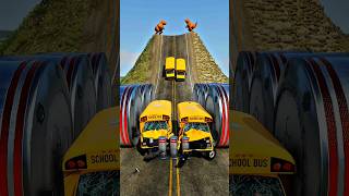 Ambulance Van &amp; School Buses vs Hydraulic Crush - BeamNG.Drive