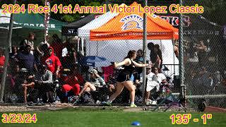 Jackie Chapman 2024 Rice 41st Annual Victor Lopez Classic discus 135-1