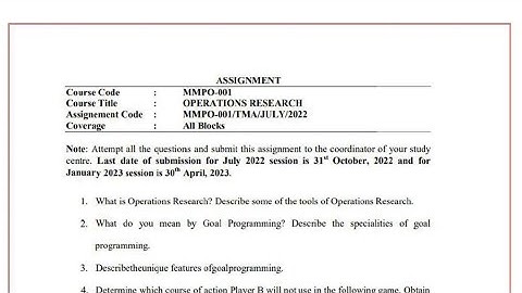 IGNOU MMPO - 001 Solved Assignment Jan 2023 PDF | MBA | Operations Research