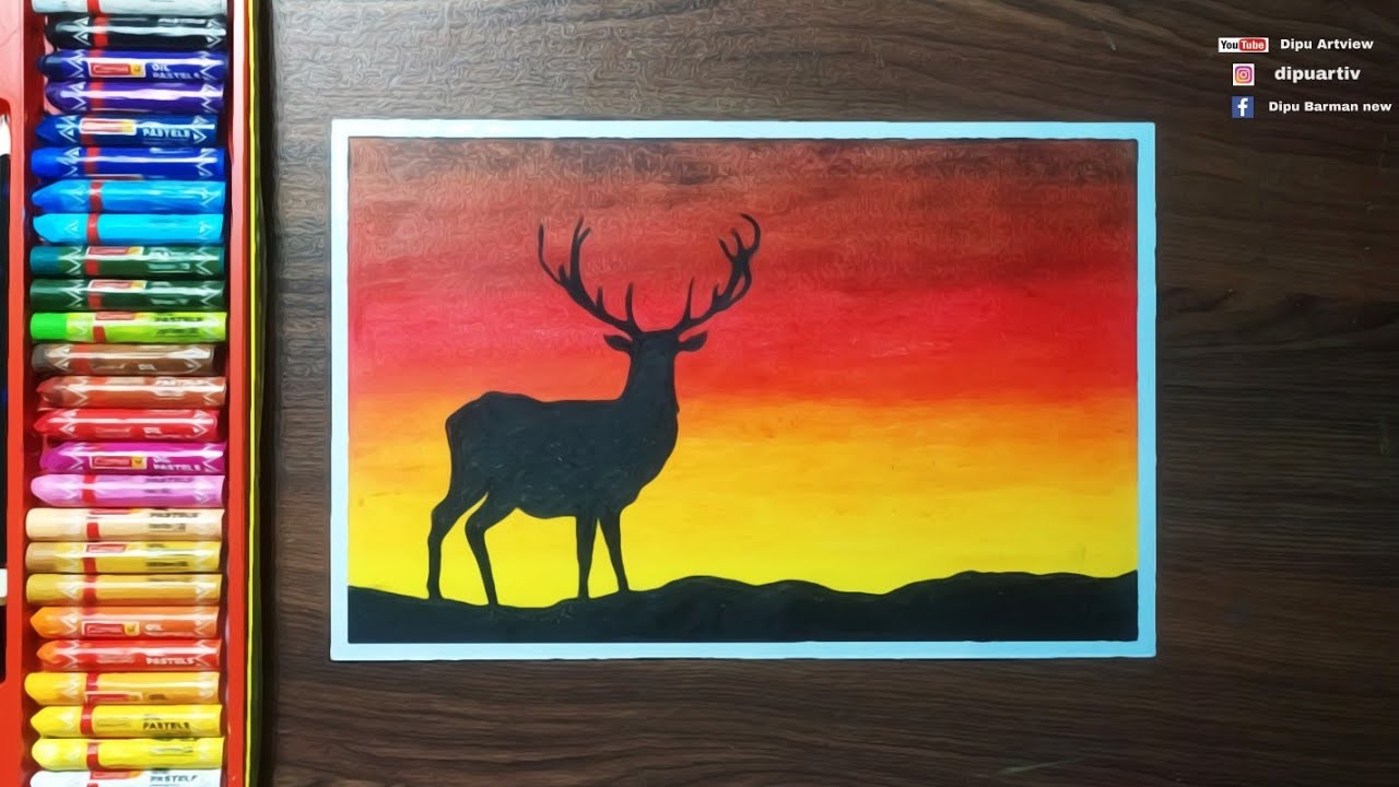 Deer and Nature Easy Drawing for Biginners with Oil Pastels Step by